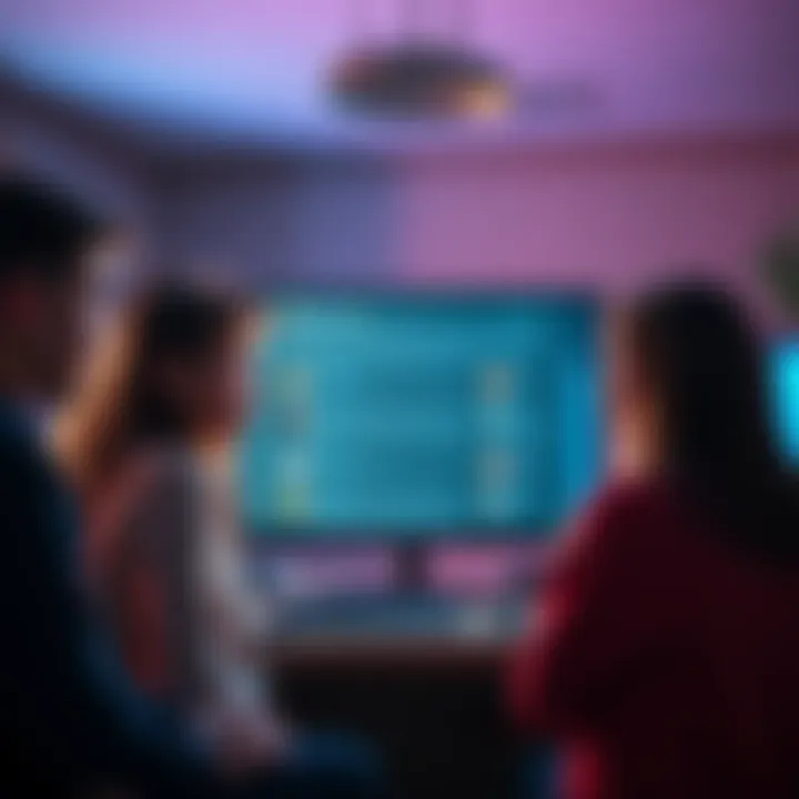 A group of young people engaging in conversation about paranormal topics in an online forum setting, with a screen showing various comments and posts.