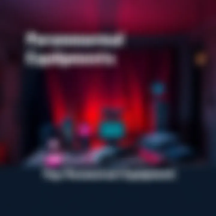 A table set with various ghost hunting tools including EMF meters, spirit boxes, and flashlights, inside a dimly lit room resembling a haunted location.