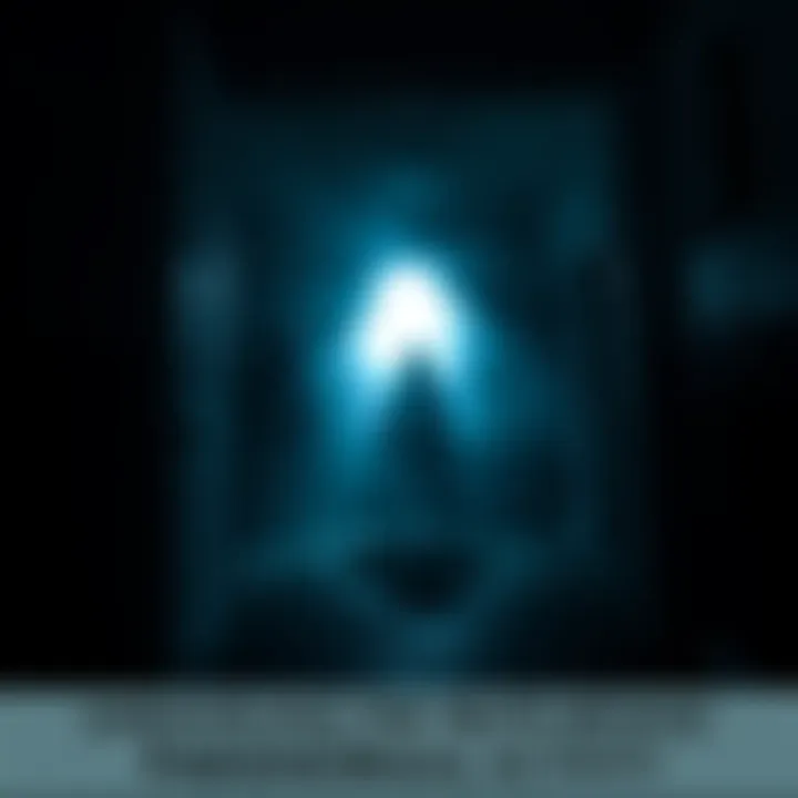 A dark room illuminated by a faint light, with ghostly figures appearing in the background and shadows overlaid on the walls.