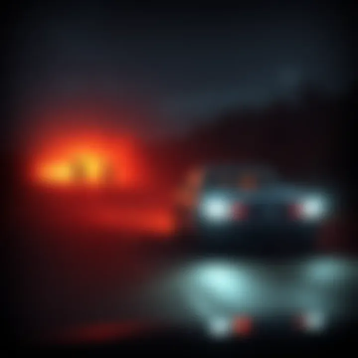 A car driving on a dark road with an eerie glow and shadowy figures in the background, symbolizing unsettling experiences linked to dark psychic forces.