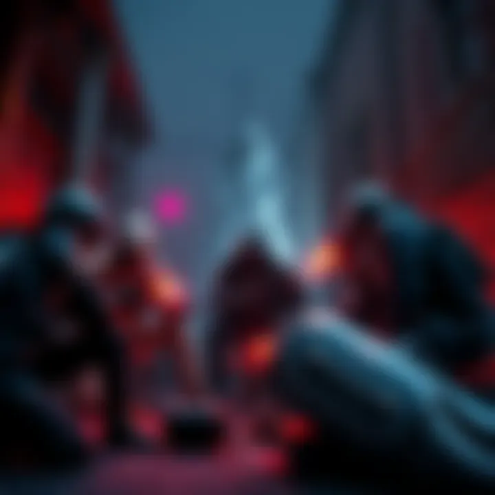 Paranormal Hunters Preparing for Investigation A group of paranormal hunters organizing their gear and discussing strategies at a spooky location before starting their investigation.