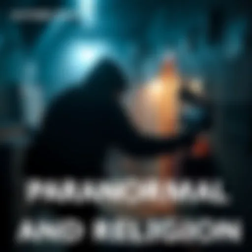 A paranormal investigator using equipment in a dark, eerie setting, contemplating their beliefs about the spiritual world after strange experiences.
