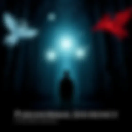 A person standing in a dark forest, looking up at glowing orbs representing angels and demons, symbolizing their journey into the supernatural realm.