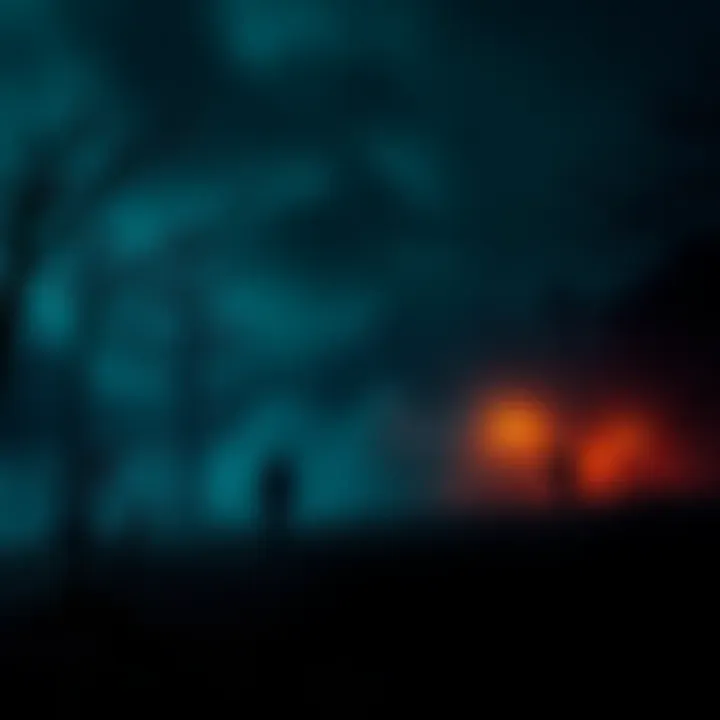 A haunting night landscape featuring shadowy figures and glowing lights, capturing the essence of eerie experiences