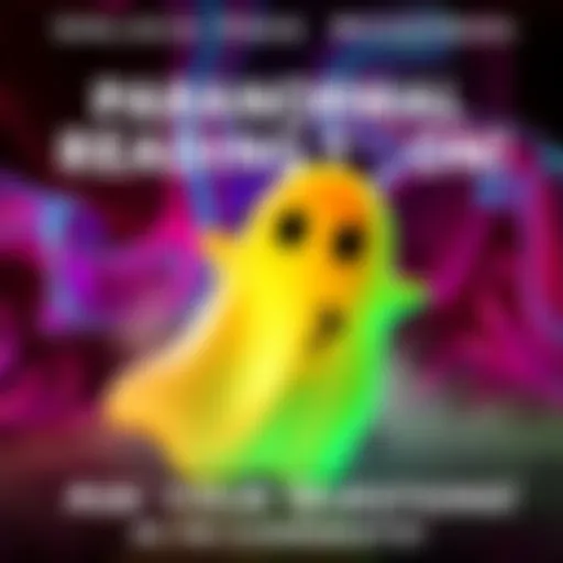 A colorful graphic showing a ghost emoji alongside a question mark, encouraging people to ask paranormal questions in the comments.