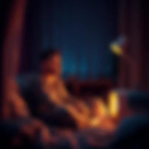 A concerned parent sitting in a dimly lit room with white noise machine, looking puzzled as they hear faint child-like whispers.