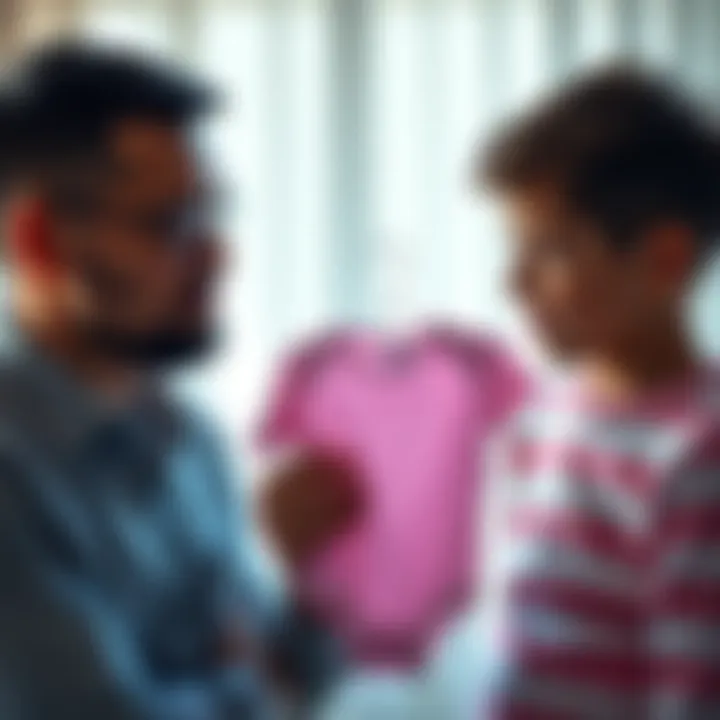 Parent with Two Boys Considering Baby Girl A thoughtful parent looking at a baby girl onesie, pondering the idea of conceiving a daughter after having two sons.
