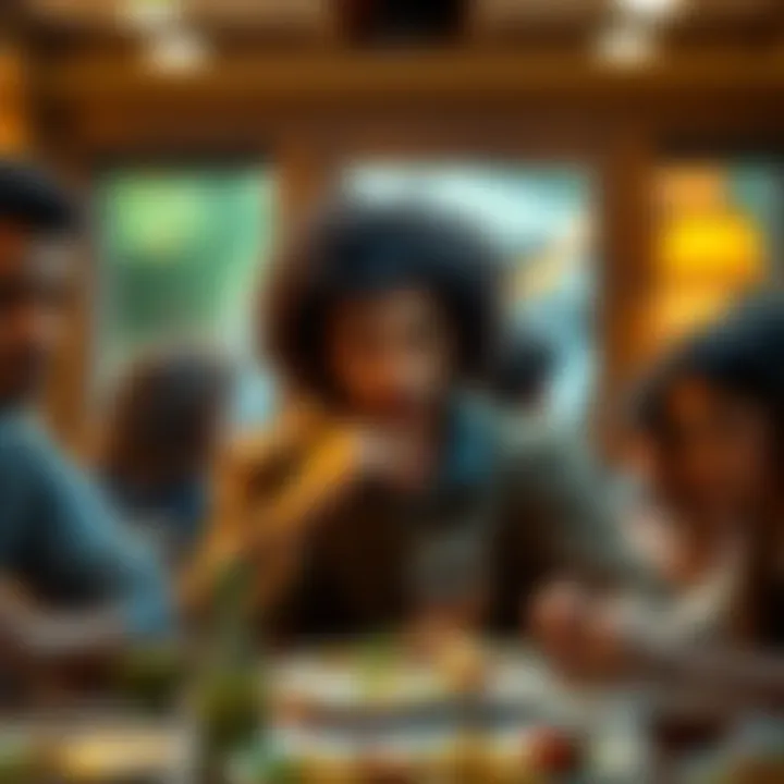 A young person contemplating dietary choices at a family meal, showcasing the clash between personal and parental expectations.