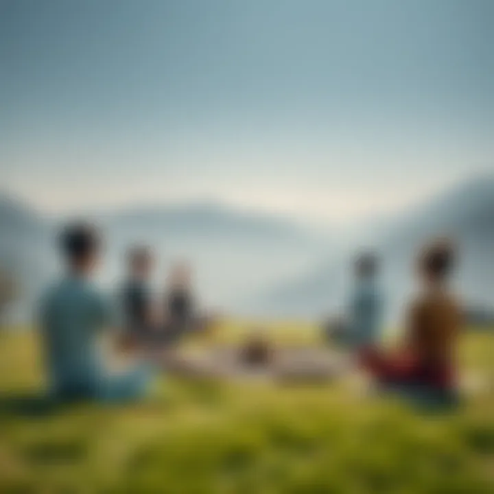 A group of people sitting in a circle, practicing meditation with a serene backdrop of nature, preparing for the Shoonya Intensive program.