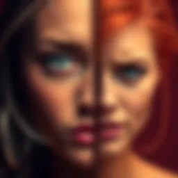 An Aries woman showing intense emotions, her face reflects passion on one side and indifference on the other, symbolizing emotional shifts in relationships.