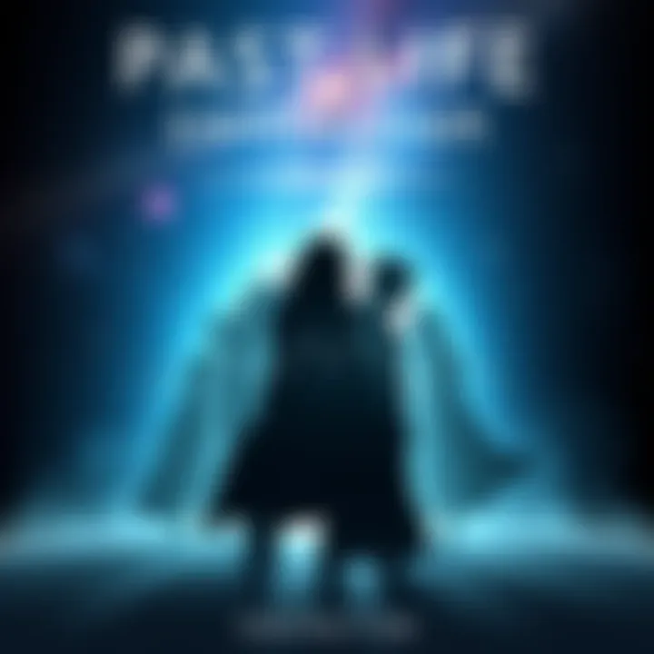 Past Life Connection A series of overlapping silhouettes representing different past lives, with a galaxy background implying a journey through time.