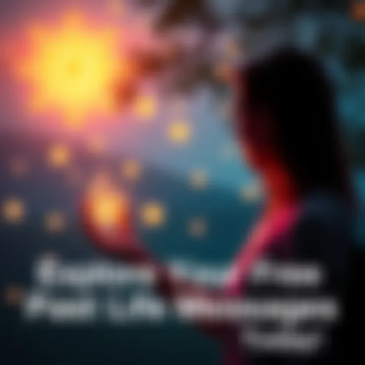 A person looking at glowing symbols representing past life messages in a serene setting.