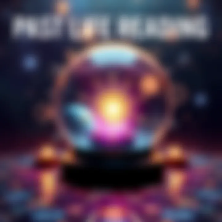 A crystal ball surrounded by mystical symbols, inviting people to participate in past life readings.
