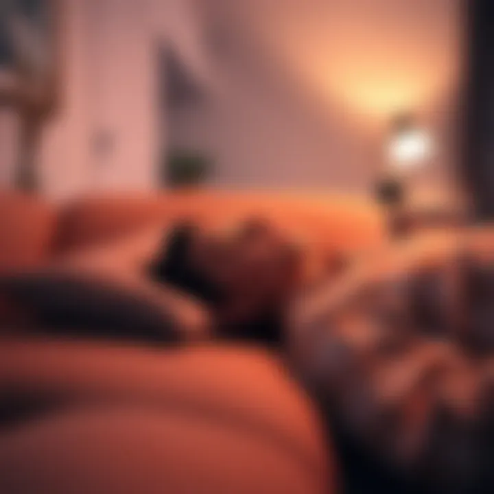 A person lying comfortably on a couch with closed eyes during a hypnosis session, surrounded by soft lighting and calming decor.