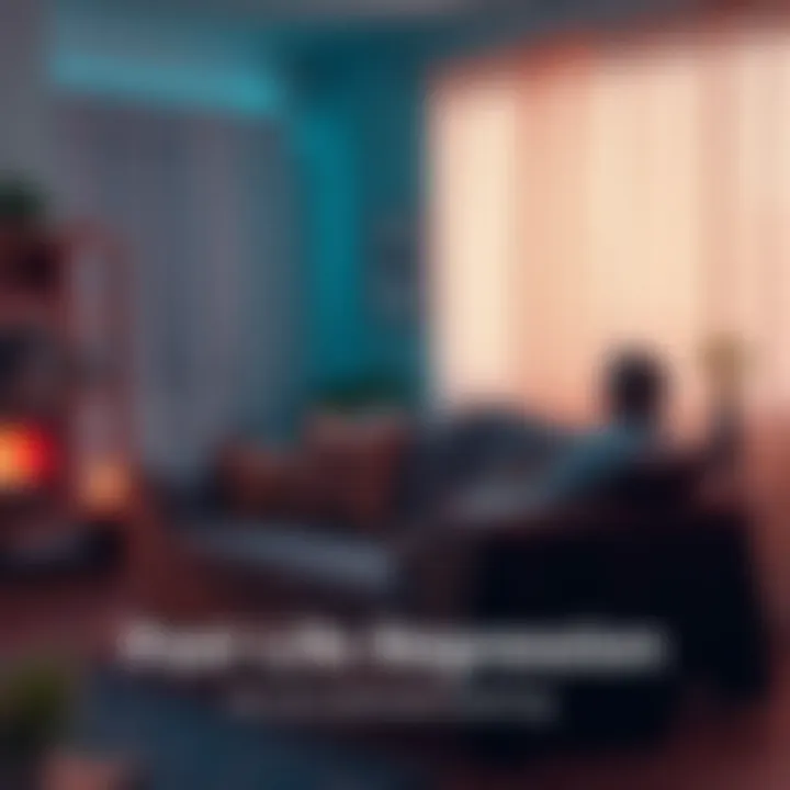 Past Life Regression Therapy Scene A serene room with a person relaxing on a couch while a therapist guides them through a past life regression session