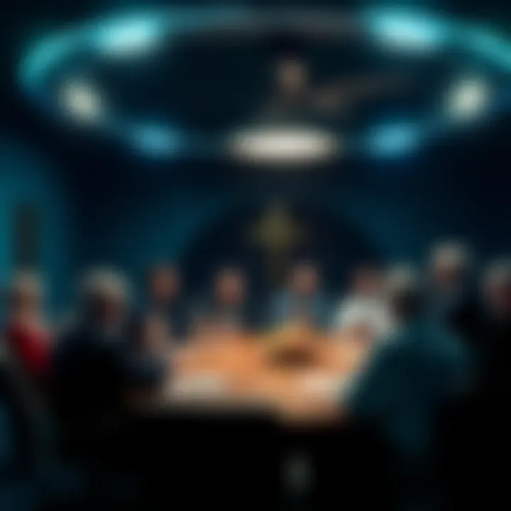 A group of pastors gathered in a meeting, discussing alien disclosure and its impact on spirituality.
