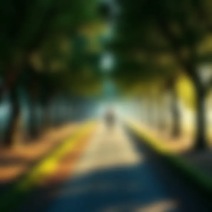 Path to Enlightenment A person standing on a serene path lined with trees, symbolizing the journey from turmoil to peace.