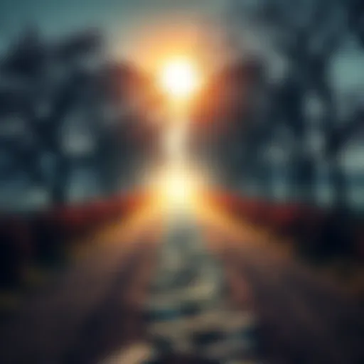 A serene path leading towards a bright light symbolizing the journey to God after death