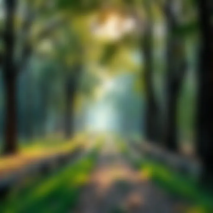 Path to Mukti A serene path through a peaceful forest symbolizing the journey towards spiritual liberation.