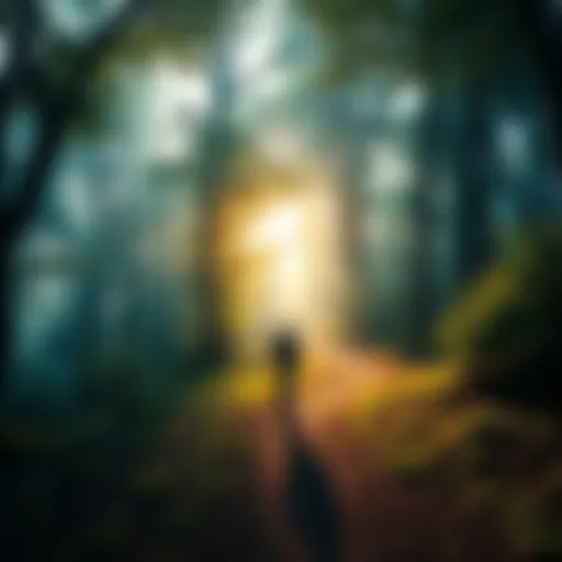A person walking along a winding path through a forest, symbolizing the journey of self-discovery and personal growth after facing challenges.