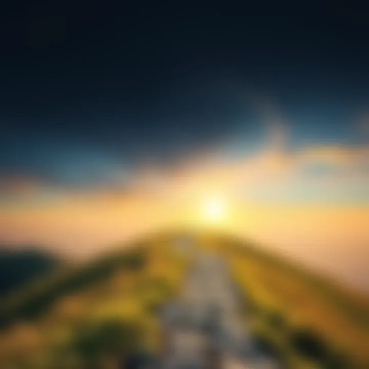 A serene landscape with a winding path leading toward a bright horizon, symbolizing the journey of spiritual growth and self-exploration.