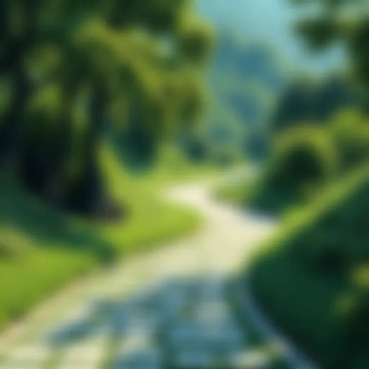 A serene landscape with a winding path through lush greenery, symbolizing the journey to Taoism.