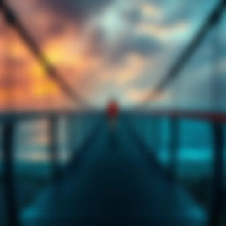 A person crossing a bridge representing opportunities and efforts leading to financial success