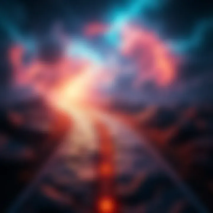 Different paths symbolizing choices and timelines in personal growth with light energy surrounding them