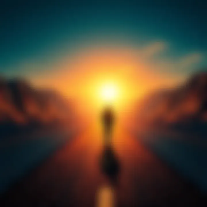Pathway to Success A person walking confidently along a bright, clear path surrounded by dark, twisted roads representing obstacles and delays.