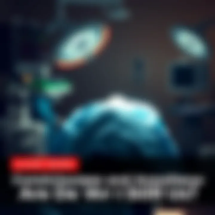 A patient lying on an operating table, surrounded by medical equipment, with an anesthesiologist monitoring vital signs, highlighting the theme of consciousness during anesthesia.