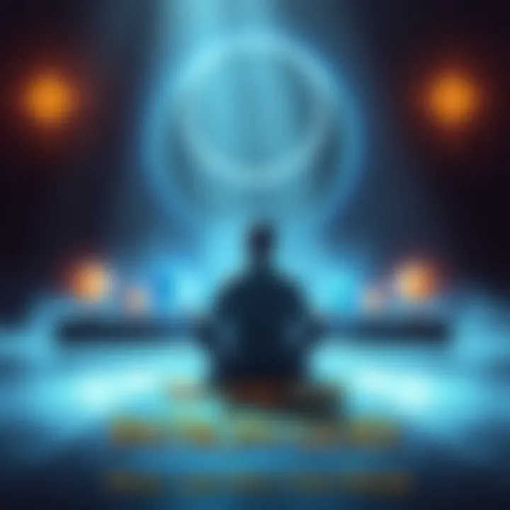 A person sits quietly in a peaceful space, contemplating their choice of patron God, with symbols representing different deities around them.
