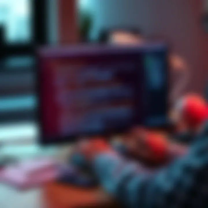 A person analyzing emails on a computer screen with highlighted text and notes around, suggesting connections to serious crimes.