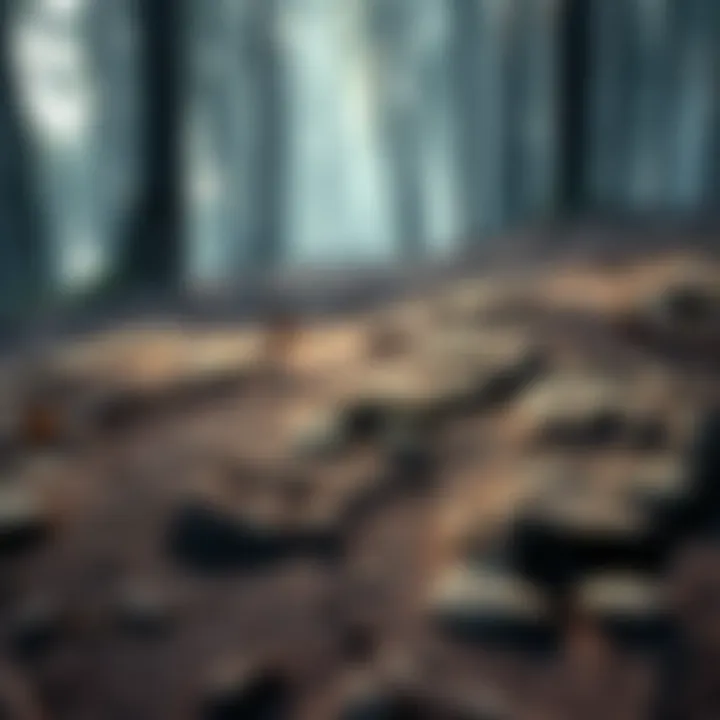 Close-up of footprints in a forest bed, showcasing their depth and size, hinting at a possible hoax