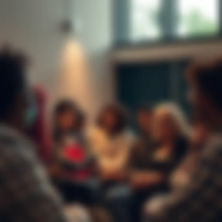 A group of people gathered together, sharing personal stories of hope and miracles in a calm setting, reflecting a sense of community and support amid chaos.