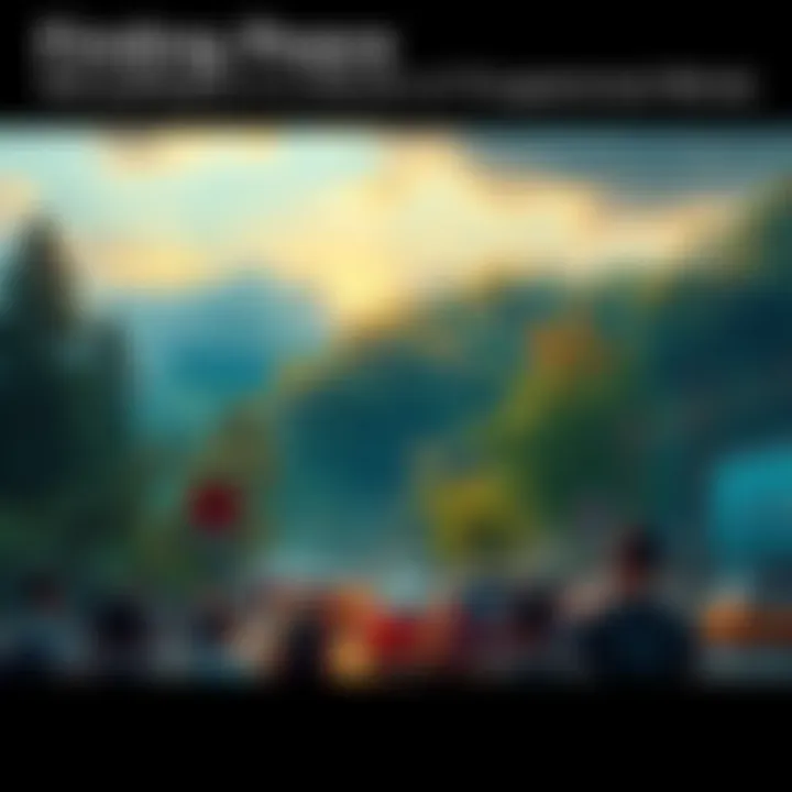 A tranquil forest scene contrasting with a crowded city street, symbolizing the search for peace amid chaos.