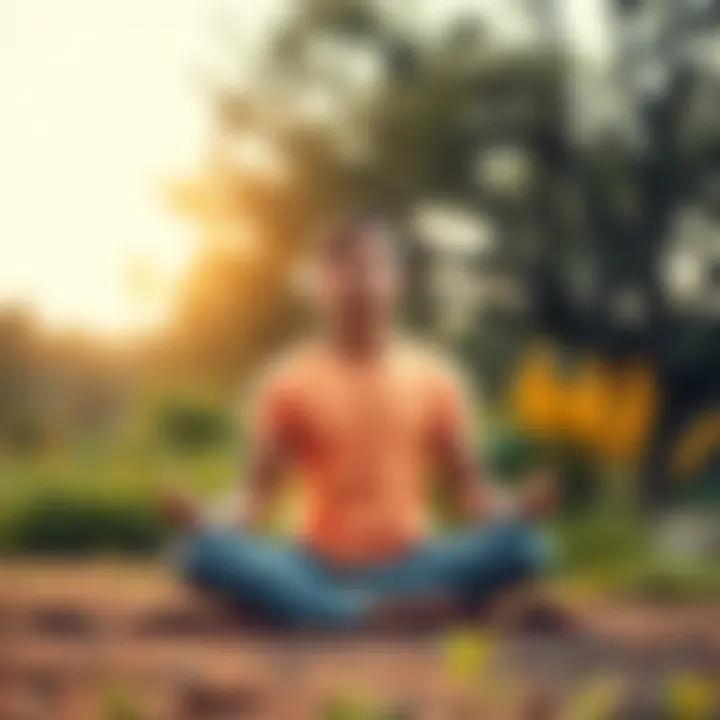 A person sitting cross-legged in a serene outdoor setting, surrounded by nature, practicing meditation to achieve inner peace.