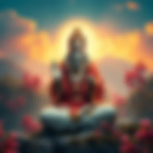 A serene representation of a god surrounded by calm nature, symbolizing gentle spirituality instead of anger.