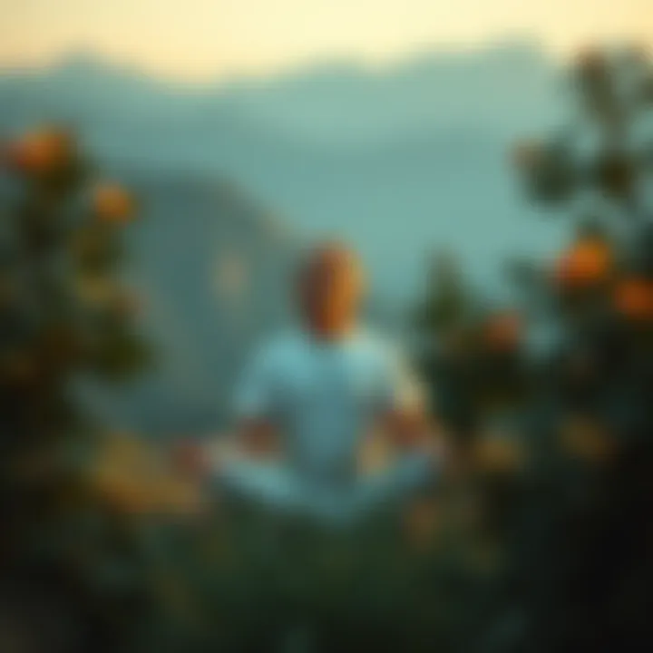 A person meditating in a serene environment, surrounded by nature, expressing calm and inner joy.