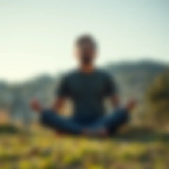 A serene person sitting cross-legged in nature, enjoying the present moment with a calm expression.