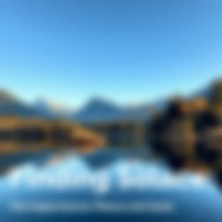 A serene view of a calm lake surrounded by trees and mountains, reflecting tranquility and solitude.