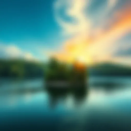 A serene landscape with a calm lake surrounded by green trees, symbolizing a life without suffering.