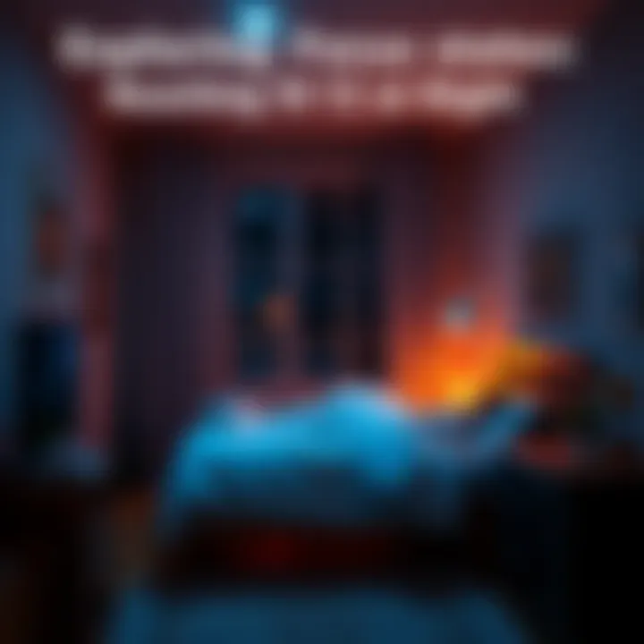 Peaceful night scene A calm nighttime environment with a cozy bedroom, soft lighting, and a person relaxing on a bed, preparing for sleep