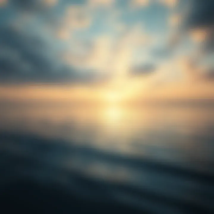 A serene landscape with soft light symbolizing tranquility and understanding of the afterlife, featuring calm waters and a distant horizon