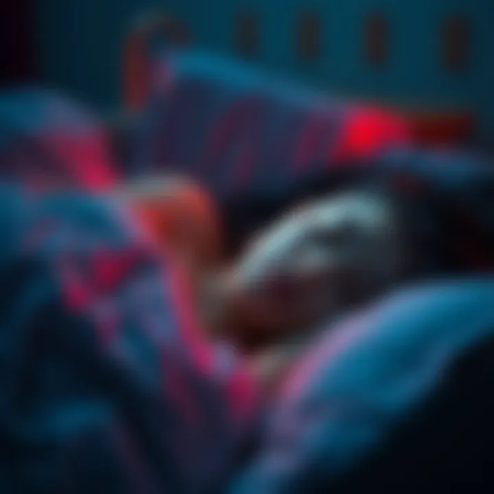 A person lying in bed, looking relaxed and sleeping soundly, with soft lighting creating a calm atmosphere.