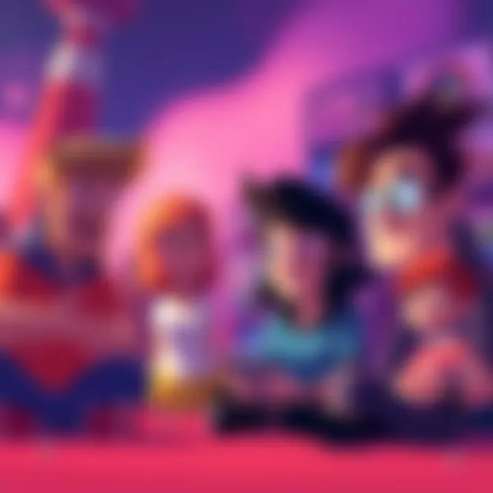 A colorful animated scene from Pendleton showing characters humorously reacting to memes, blending parody with their storyline.