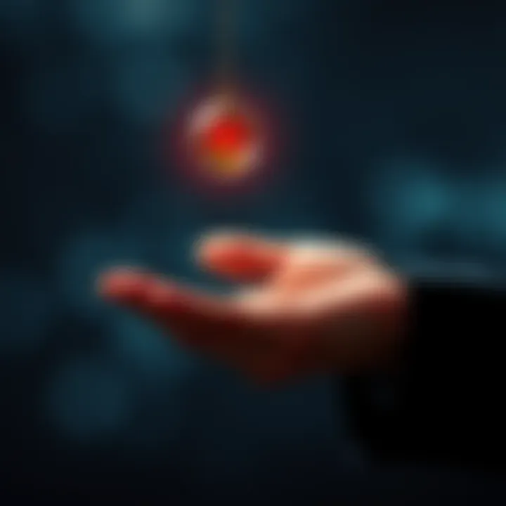 A pendulum is swinging in circles above a person's left hand while stopping above the right hand.