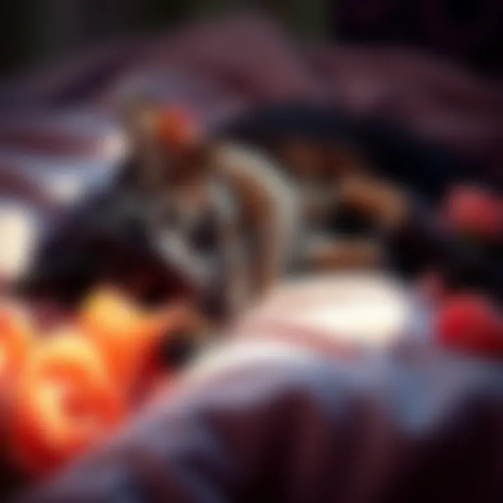 Penelope the black cat resting peacefully A serene black cat lying on a soft blanket, surrounded by flowers, symbolizing love and farewell, as it prepares for its final journey.