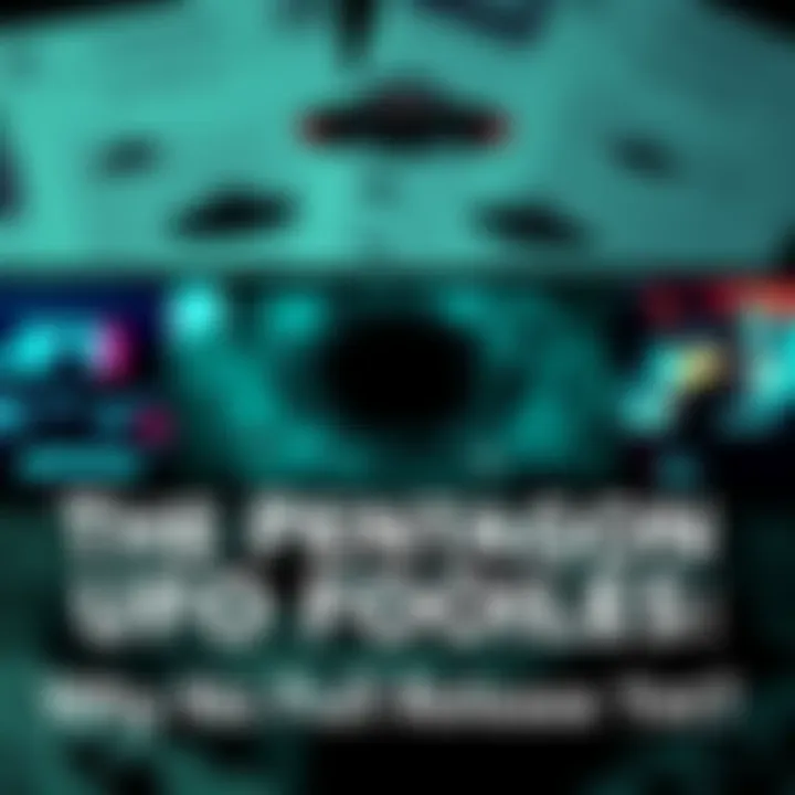 A collage of scenes showing blurred UFO videos, including GIMBAL, GOFAST, and FLIR, with a background of official Pentagon documents.