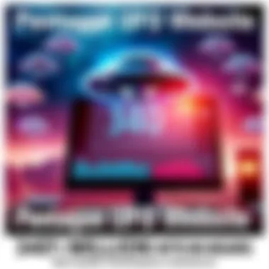 A graphic representation of the Pentagon's UFO website attracting millions of visitors, featuring UFOs and a computer screen with analytics data.