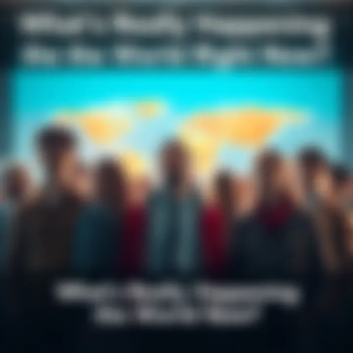 A group of diverse people standing together, looking concerned and deep in thought, reflecting on the current global situation